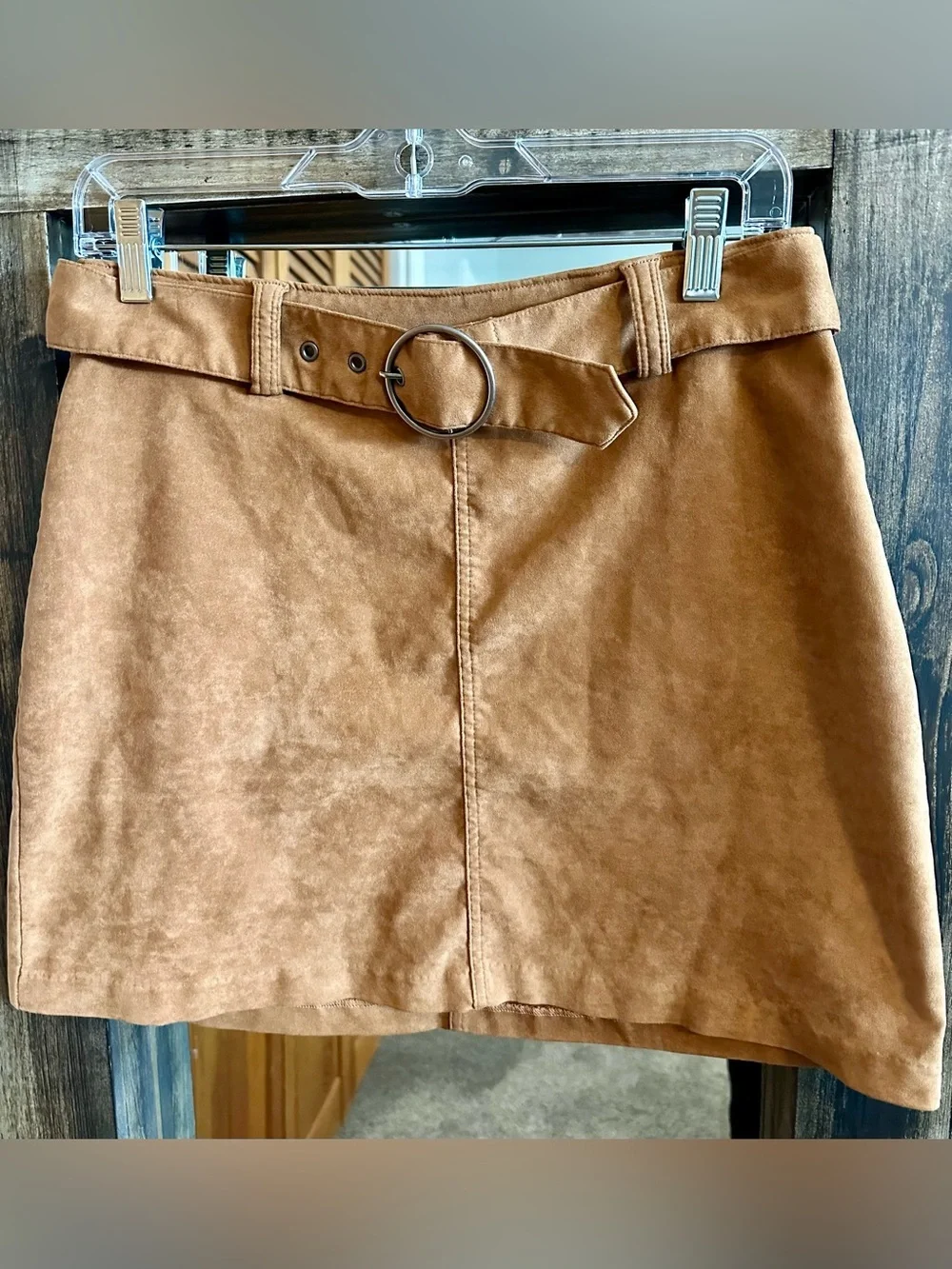 Hollister Ultra High Rise Faux Suede Mini Skirt Brown Belted M Western Cowgirl